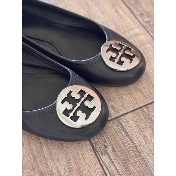 Tory Burch Women's Black Leather Reva Ballet Flats Size Size 7.5 - Picture 6 of 16